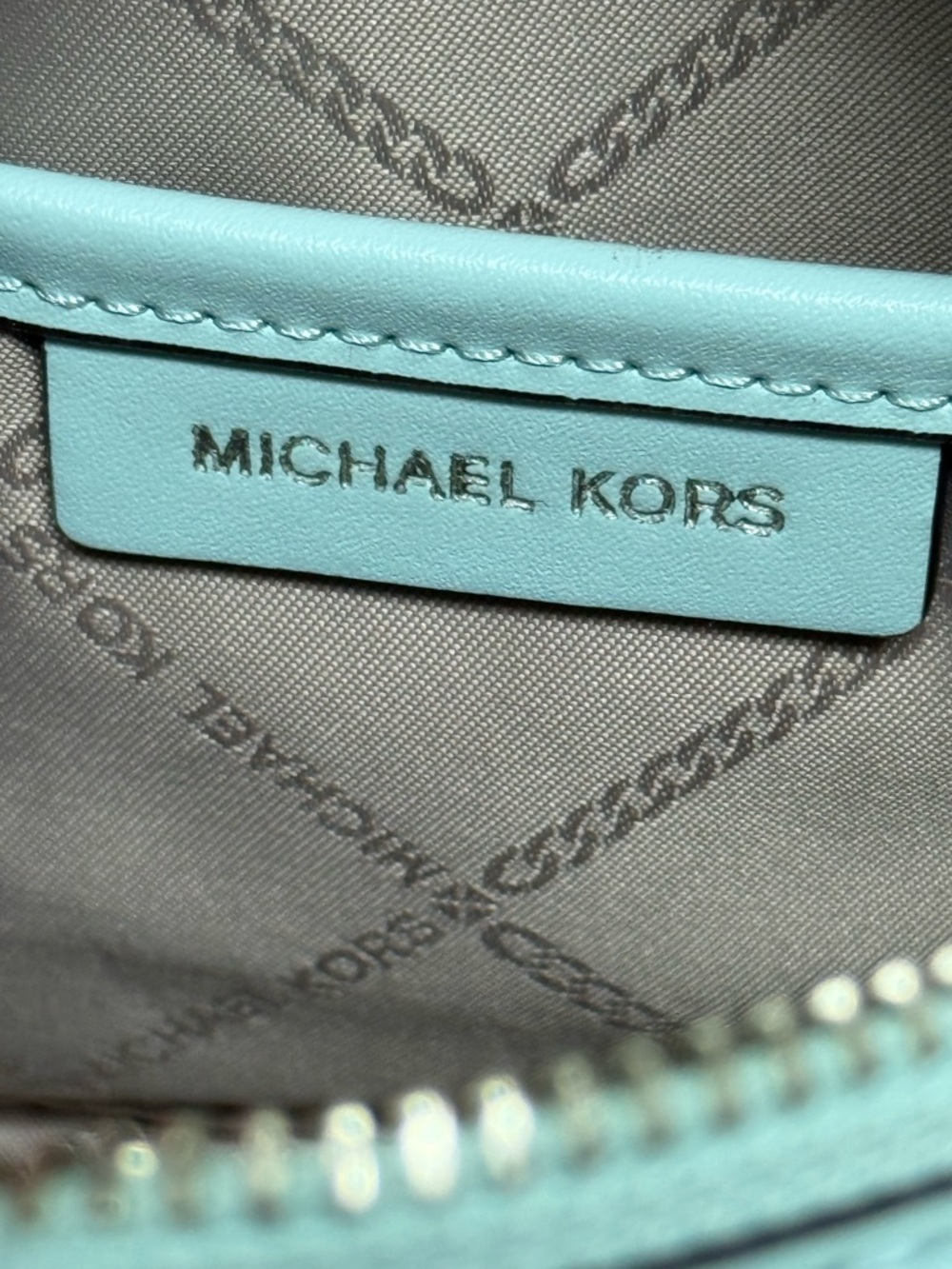 NWT Michael Kors Bedford Legacy XS Logo Duffle Crossbody Bag Brown/Aqua Blue 178 - Picture 13 of 16